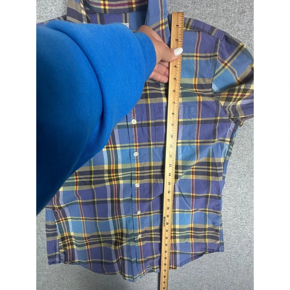 J Crew Shirt Mens M Summer Plaid Tailored Fit‎ Blue Purple Yellow Cotton